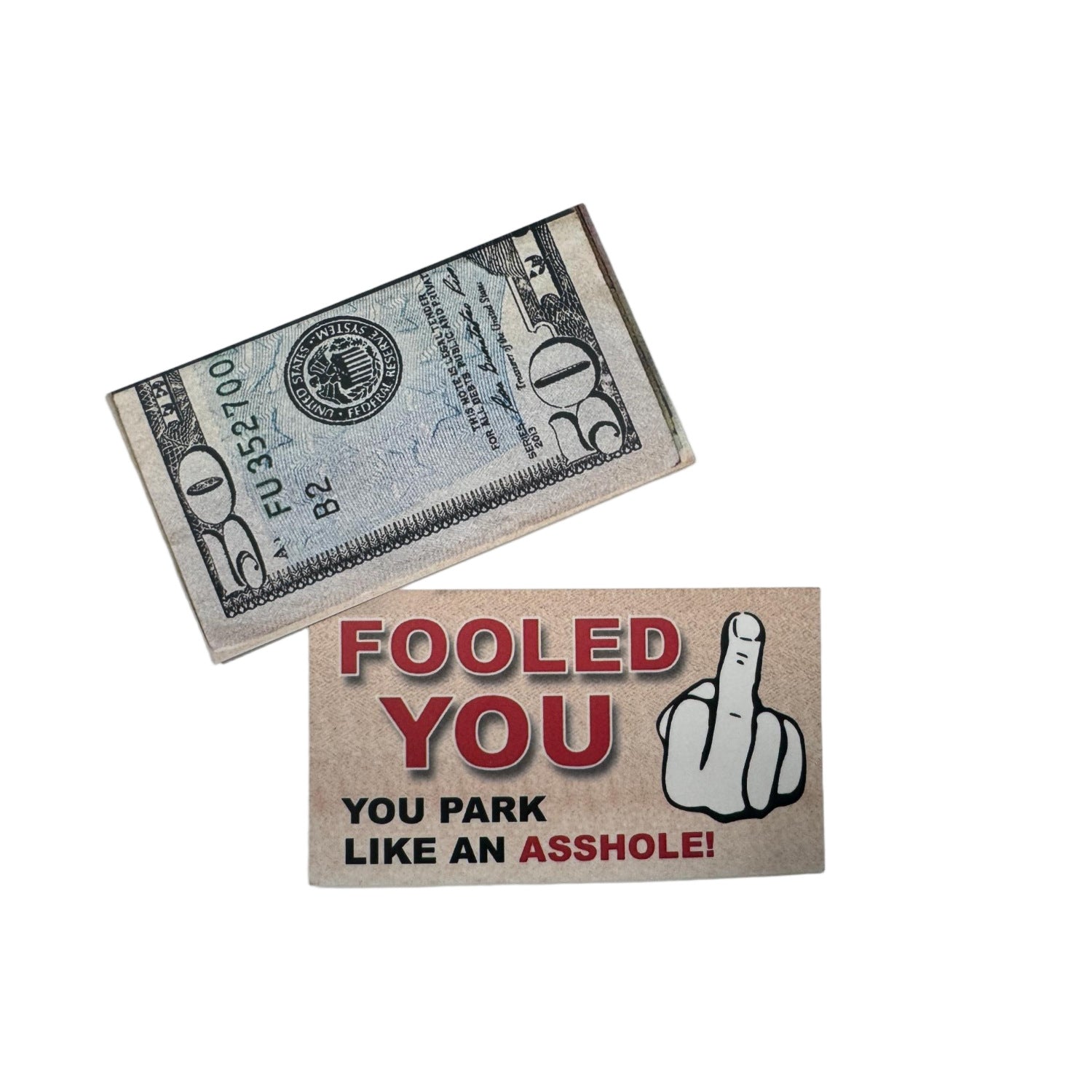 Prank Parking Card - Fake folded $50 bill with message on back