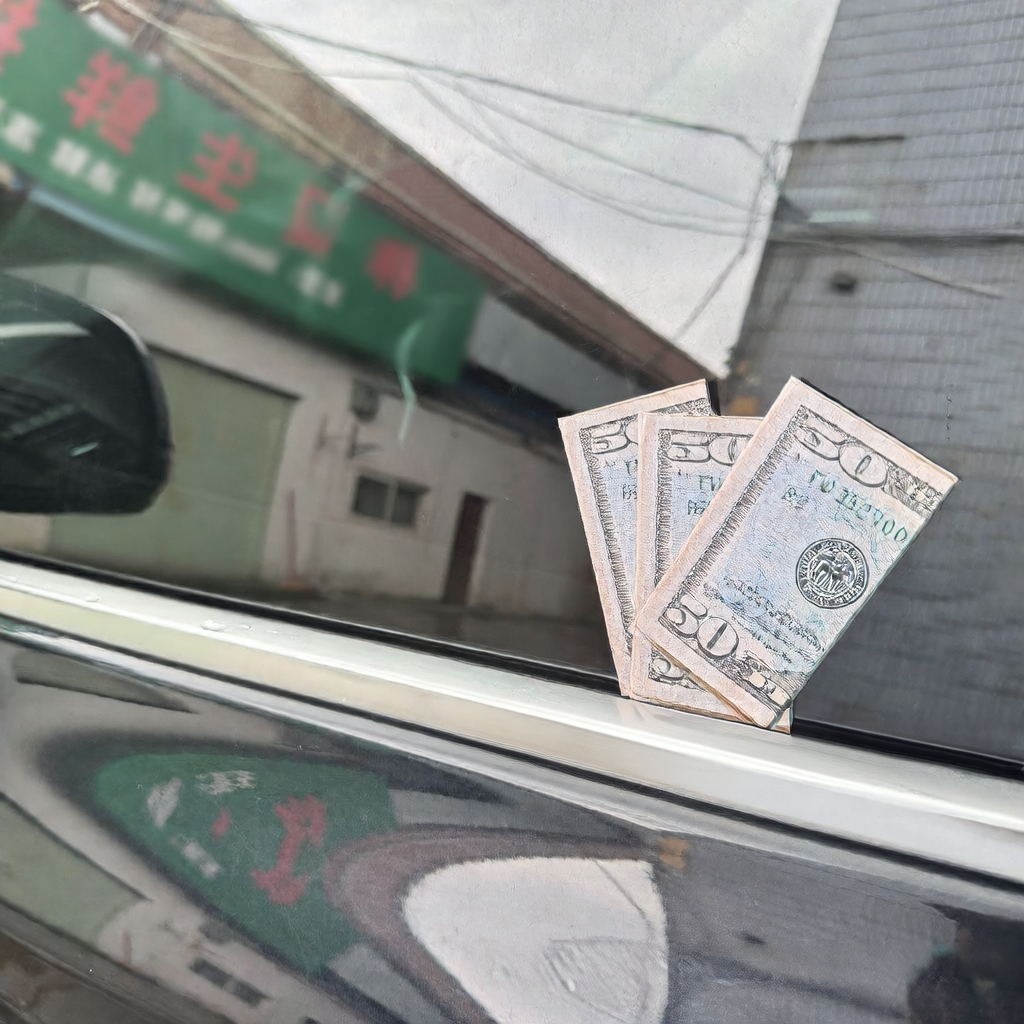 Prank Parking Card - Fake folded $50 bill with message on back